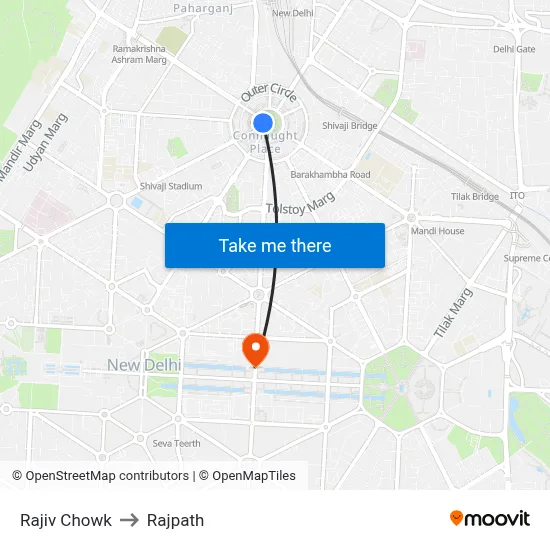 Rajiv Chowk to Rajpath map