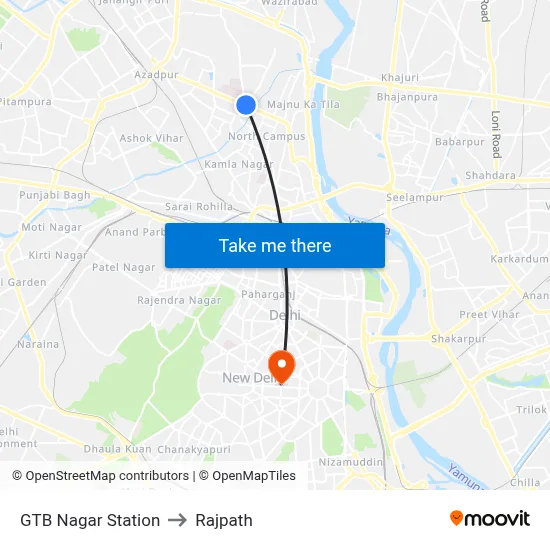 GTB Nagar Station to Rajpath map