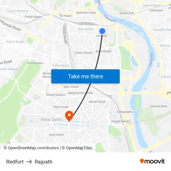 Redfort to Rajpath map