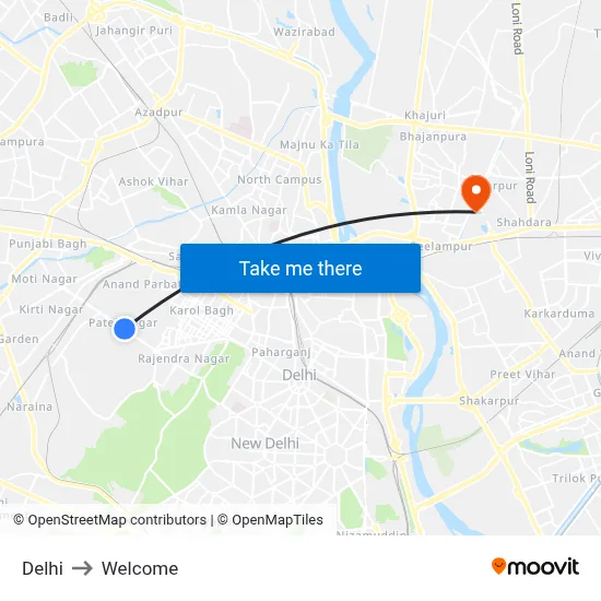 Delhi to Welcome map