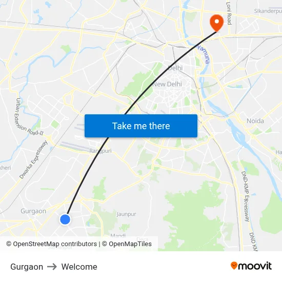 Gurgaon to Welcome map