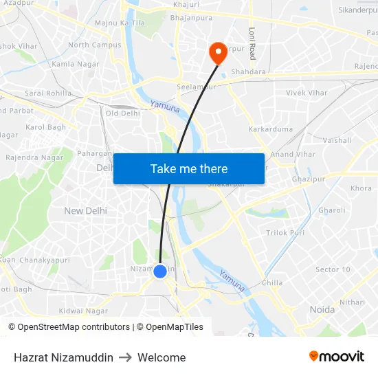 Hazrat Nizamuddin to Welcome map