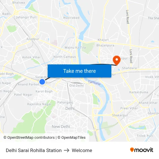 Delhi Sarai Rohilla Station to Welcome map