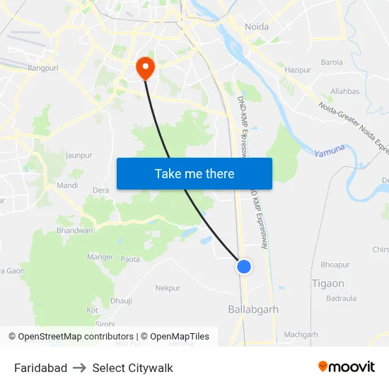 Faridabad to Select Citywalk map