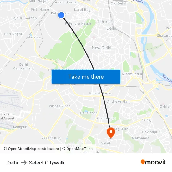 Delhi to Select Citywalk map