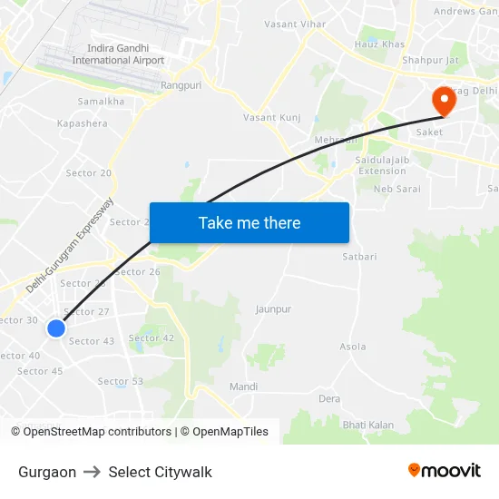Gurgaon to Select Citywalk map