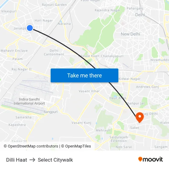 Dilli Haat to Select Citywalk map