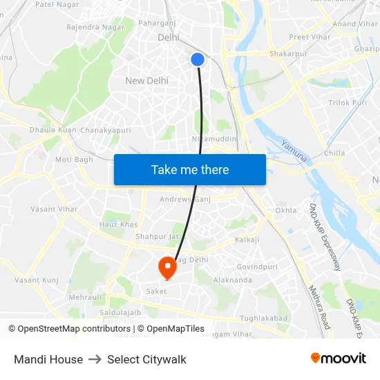 Mandi House to Select Citywalk map