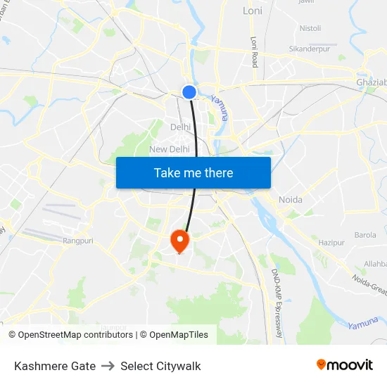 Kashmere Gate to Select Citywalk map