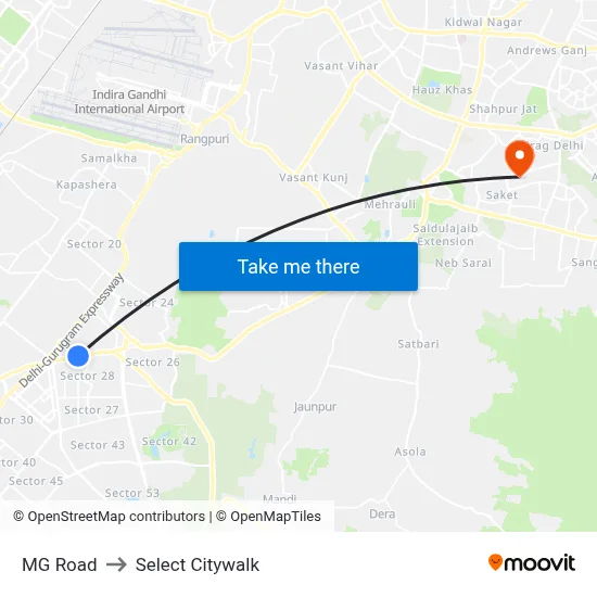 MG Road to Select Citywalk map