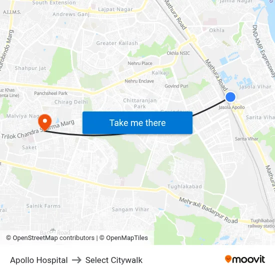 Apollo Hospital to Select Citywalk map