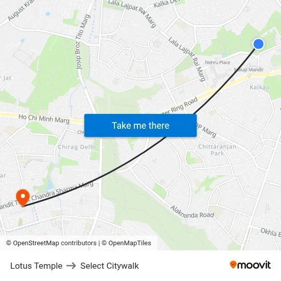 Lotus Temple to Select Citywalk map