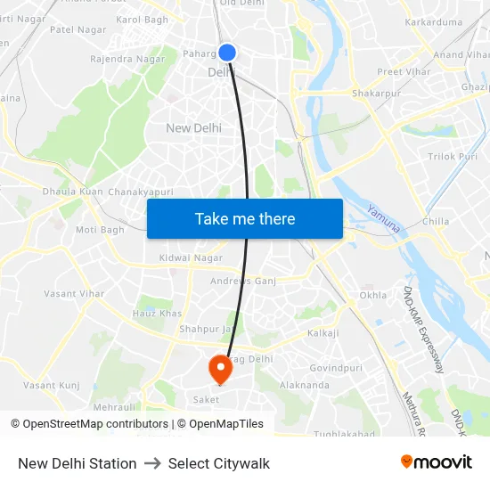 New Delhi Station to Select Citywalk map