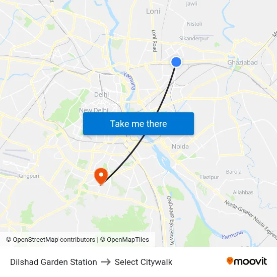 Dilshad Garden Station to Select Citywalk map