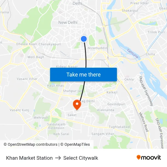 Khan Market Station to Select Citywalk map