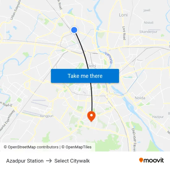 Azadpur Station to Select Citywalk map