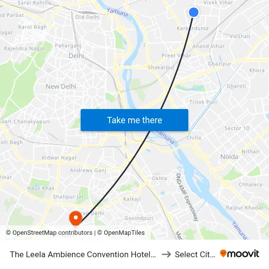 The Leela Ambience Convention Hotel Delhi New Delhi to Select Citywalk map