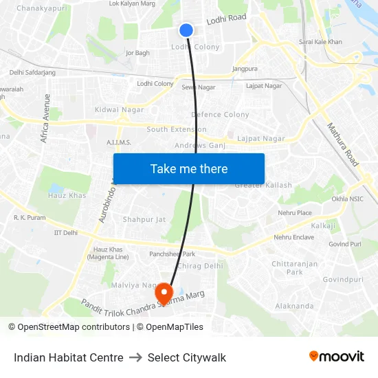 Indian Habitat Centre to Select Citywalk map