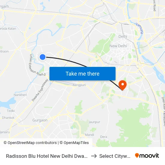 Radisson Blu Hotel New Delhi Dwarka to Select Citywalk map