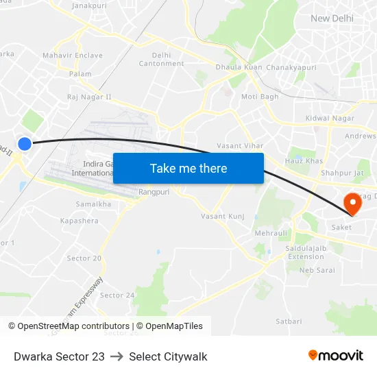 Dwarka Sector 23 to Select Citywalk map