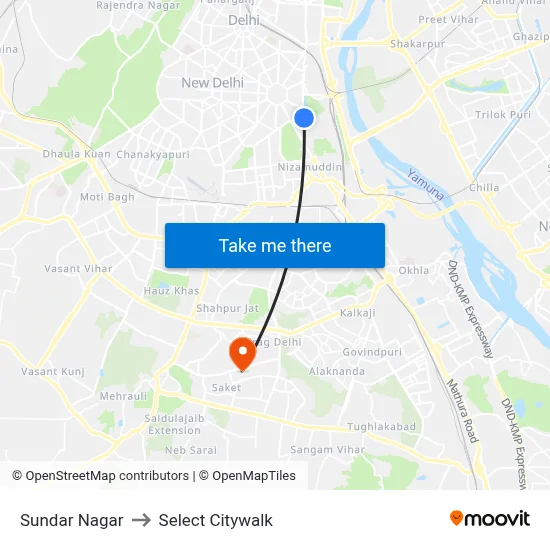 Sundar Nagar to Select Citywalk map