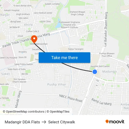 Madangir DDA Flats to Select Citywalk map