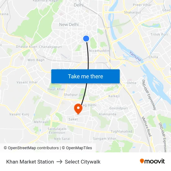 Khan Market Station to Select Citywalk map