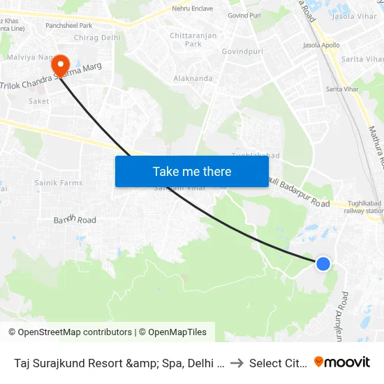 Taj Surajkund Resort &amp; Spa, Delhi NCR, Faridabad to Select Citywalk map