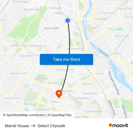 Mandi House to Select Citywalk map
