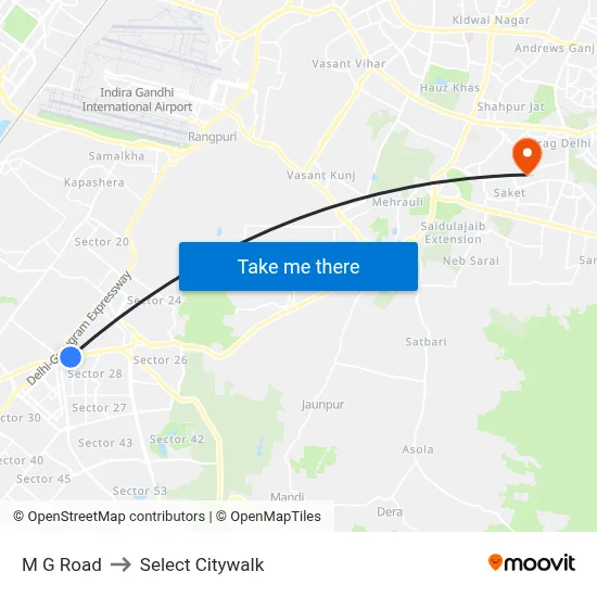 M G Road to Select Citywalk map