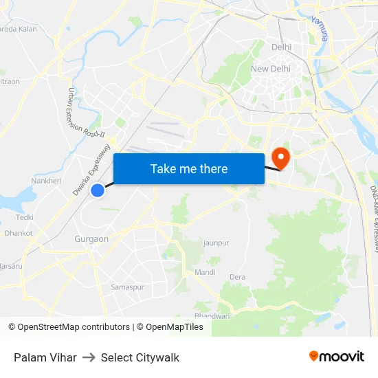 Palam Vihar to Select Citywalk map