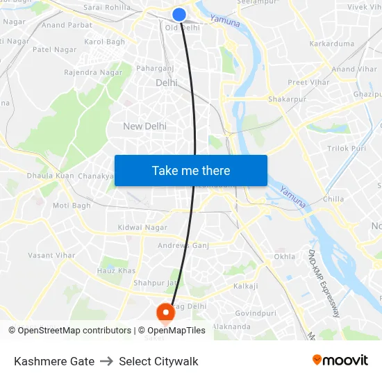 Kashmere Gate to Select Citywalk map