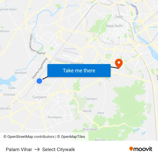 Palam Vihar to Select Citywalk map