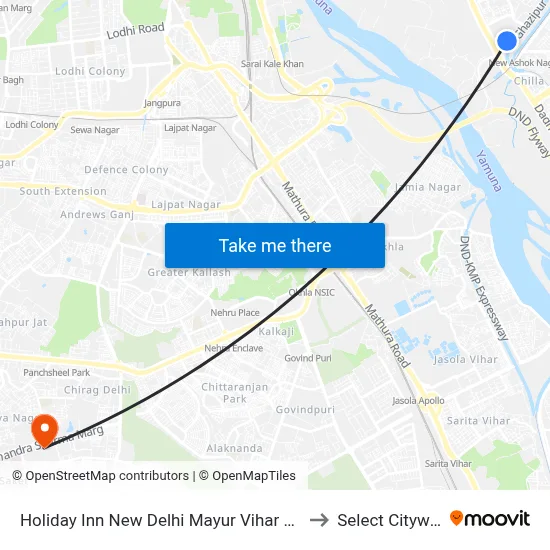 Holiday Inn New Delhi Mayur Vihar Noida to Select Citywalk map