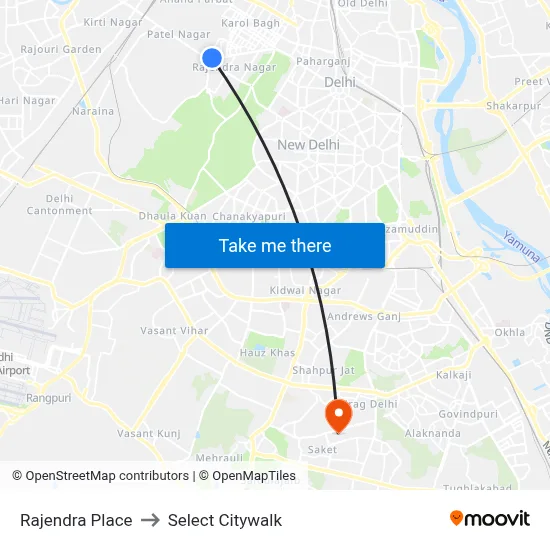 Rajendra Place to Select Citywalk map