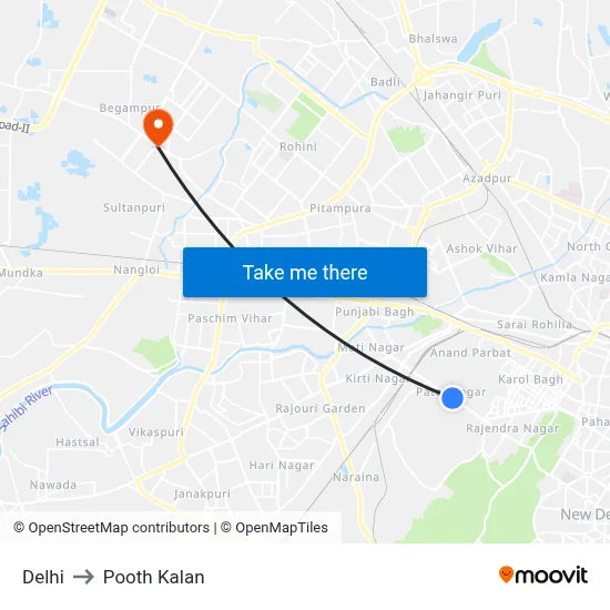 Delhi to Pooth Kalan map