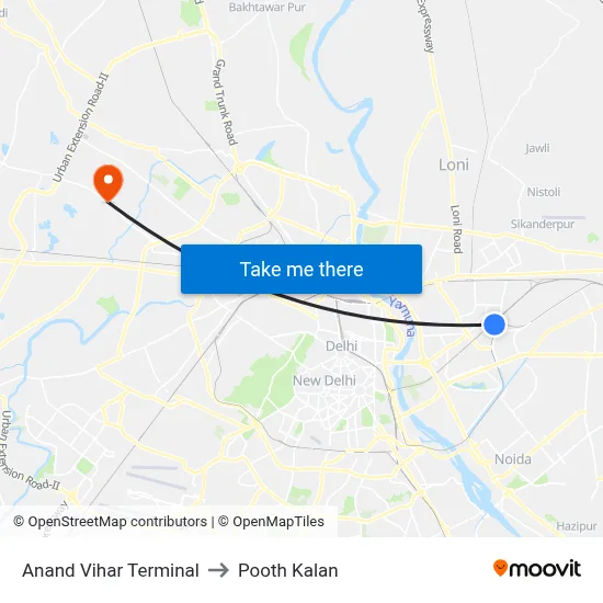 Anand Vihar Terminal to Pooth Kalan map