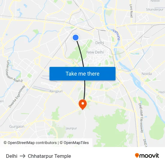 Delhi to Chhatarpur Temple map