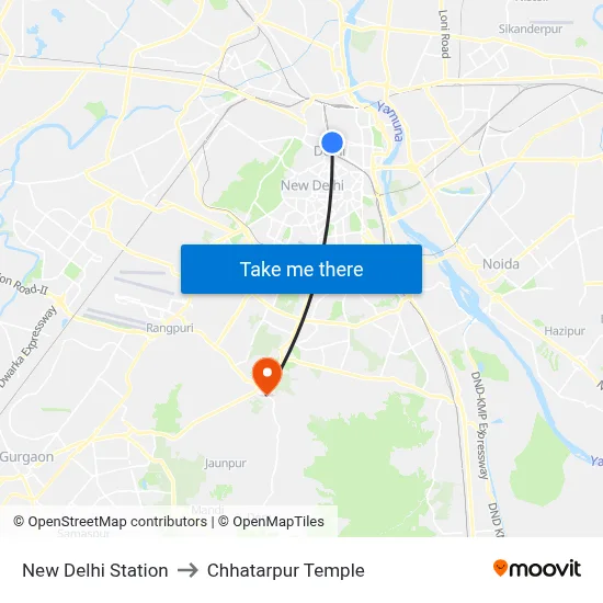 New Delhi Station to Chhatarpur Temple map