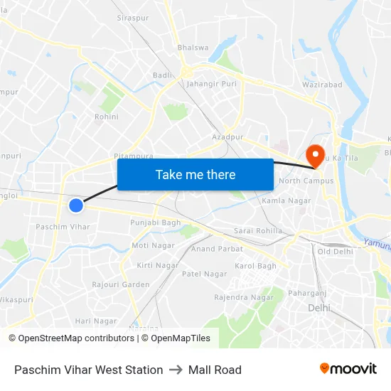 Paschim Vihar West Station to Mall Road map