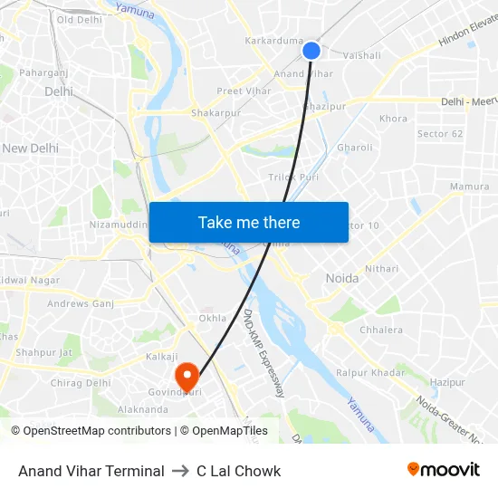 Anand Vihar Terminal to C Lal Chowk map
