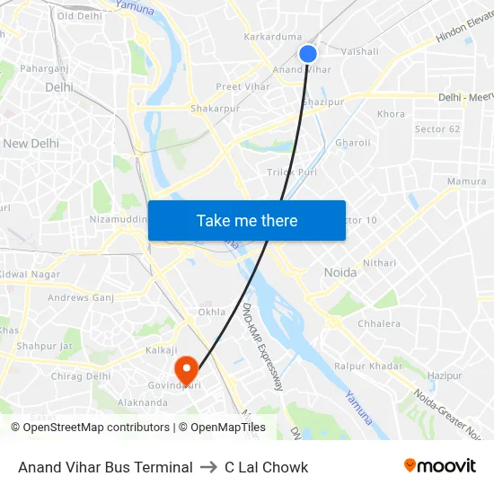 Anand Vihar Bus Terminal to C Lal Chowk map