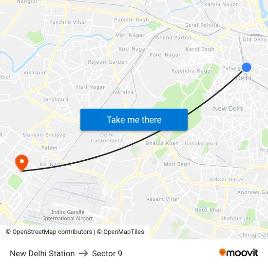 New Delhi Station to Sector 9 map