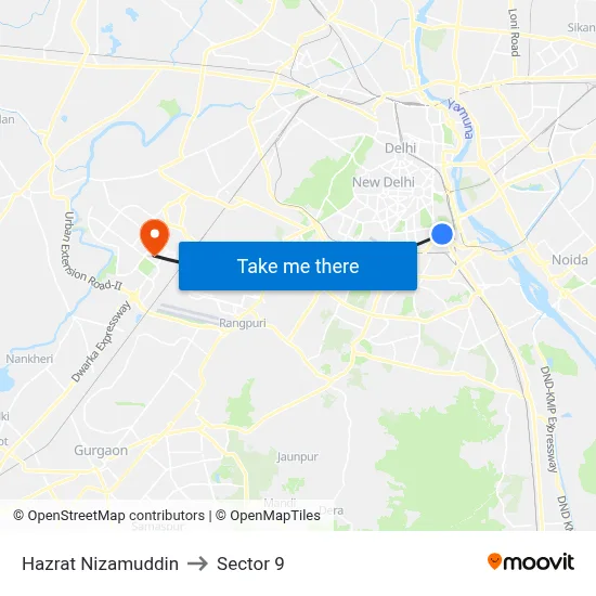 Hazrat Nizamuddin to Sector 9 map