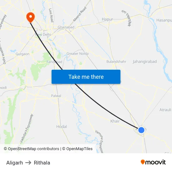 Aligarh to Rithala map