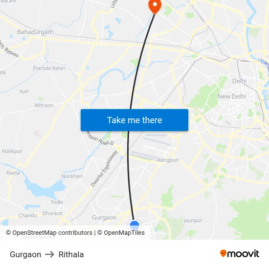Gurgaon to Rithala map