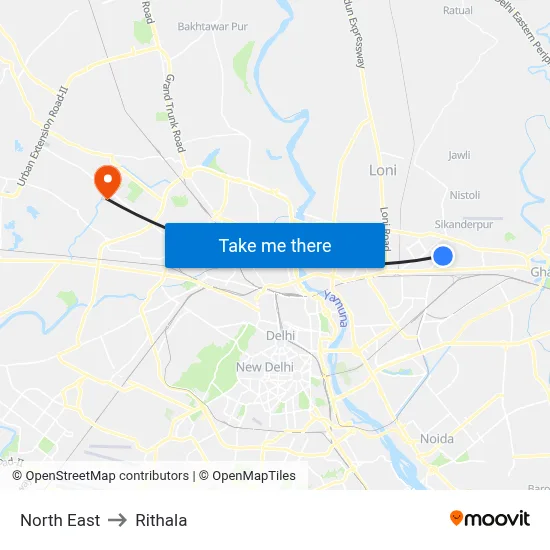 North East to Rithala map