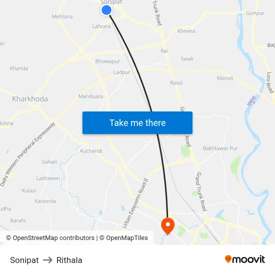 Sonipat to Rithala map