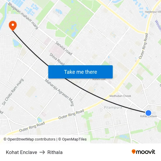 Kohat Enclave to Rithala map