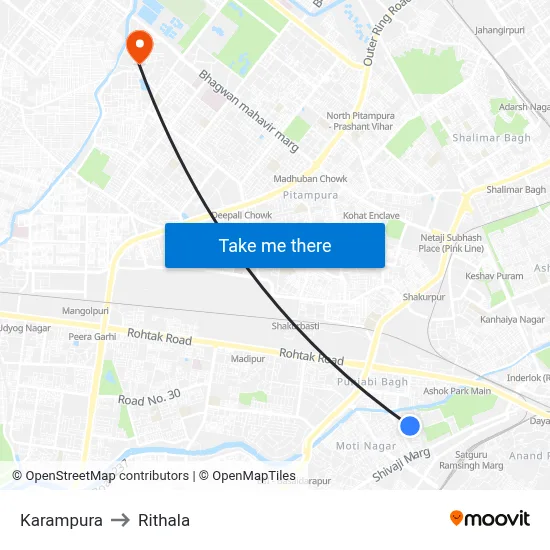 Karampura to Rithala map